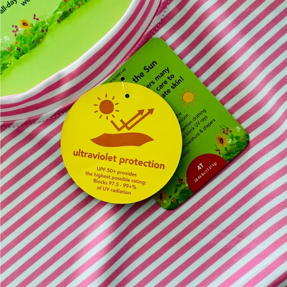 NEW i play. Rashguard Shirt Pink and White Stripes Toddler Girls Size 4T NWT - Picture 10 of 14